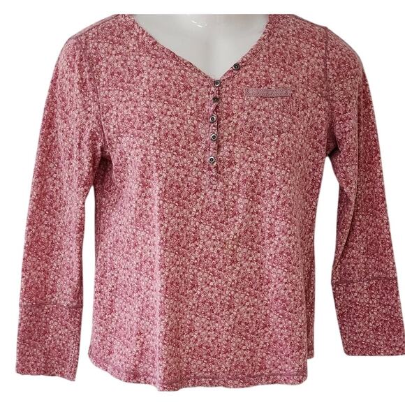 Ruff Hewn Floral Henley Long Sleeve Shirt Women's Small Casual Blend Cotton Top - Picture 1 of 8